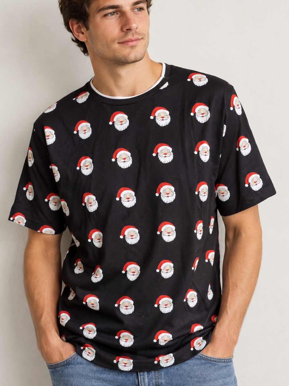 Denim & Flower by Ricky Singh Santa Print Christmas T-Shirt Sz Medium